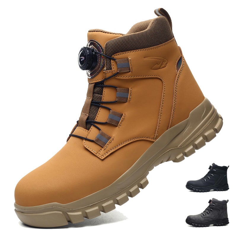 COOU Safety Boots for Men Waterproof Safety Shoes Women Lightweight Steel Toe Non-Slip Work Boots Yellow 44 - Image 1