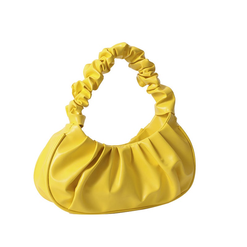 Chic Pleated Cloud Shoulder Bag Women Fashion 2024 Yellow 