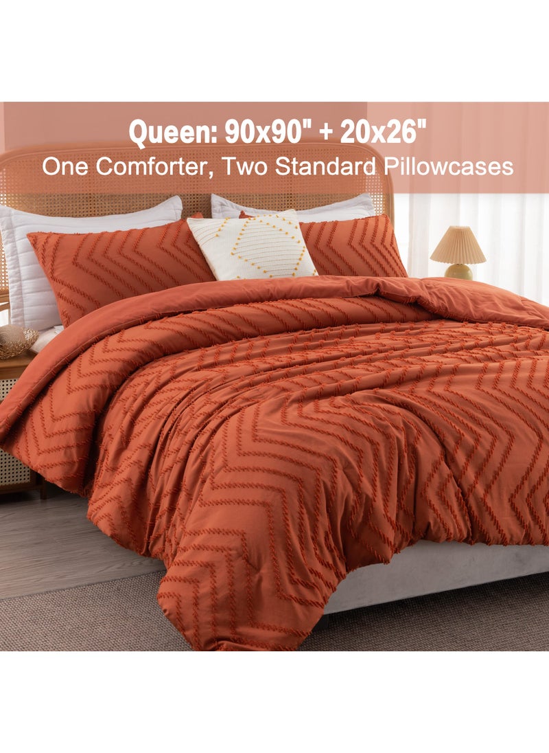 Litanika Litanika Burnt Orange Queen Comforter Set  Fall Boho Terracotta Lightweight Fluffy Bedding Comforter Set for Bed  3 Pieces Rust Down Alternative Comforter Bed Set Gift Choice  - Image 3
