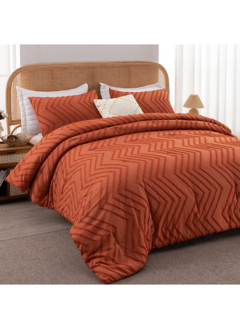 Litanika Litanika Burnt Orange Queen Comforter Set  Fall Boho Terracotta Lightweight Fluffy Bedding Comforter Set for Bed  3 Pieces Rust Down Alternative Comforter Bed Set Gift Choice  - Image 2