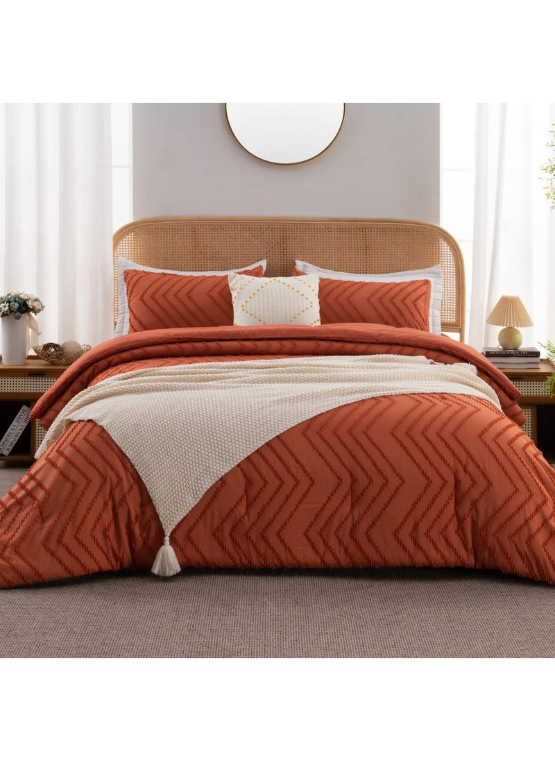 Litanika Litanika Burnt Orange Queen Comforter Set  Fall Boho Terracotta Lightweight Fluffy Bedding Comforter Set for Bed  3 Pieces Rust Down Alternative Comforter Bed Set Gift Choice  - Image 1
