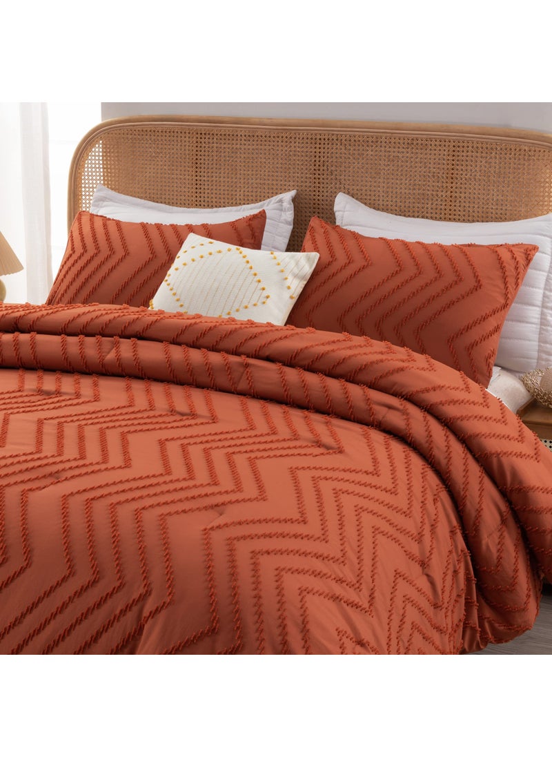 Litanika Litanika Burnt Orange Queen Comforter Set  Fall Boho Terracotta Lightweight Fluffy Bedding Comforter Set for Bed  3 Pieces Rust Down Alternative Comforter Bed Set Gift Choice  - Image 4