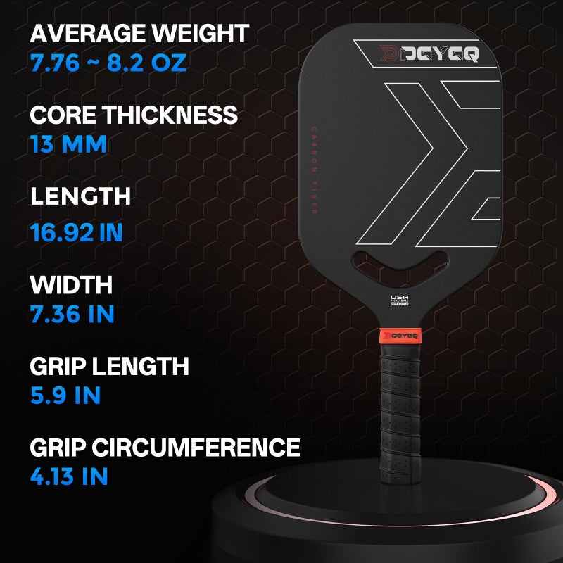 DGYGQ Pickleball Paddles, Carbon Fiber Pickleball Paddle with Polypropylene Honeycomb Core, Increased Power for Ultimate Spin & Consistency - Image 5