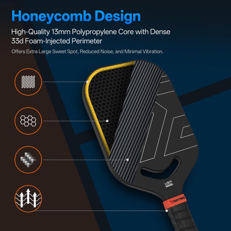 DGYGQ Pickleball Paddles, Carbon Fiber Pickleball Paddle with Polypropylene Honeycomb Core, Increased Power for Ultimate Spin & Consistency - Image 4