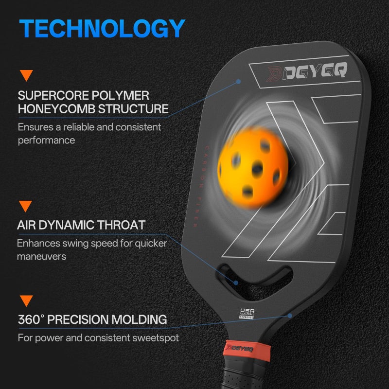 DGYGQ Pickleball Paddles, Carbon Fiber Pickleball Paddle with Polypropylene Honeycomb Core, Increased Power for Ultimate Spin & Consistency - Image 3