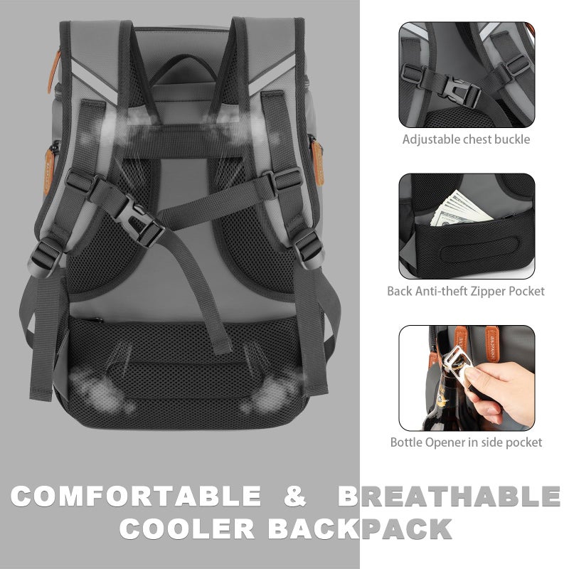 BAGPARKK Insulated Cooler Backpack,33 Cans Multifunctional Double Deck Leakproof Cooler Bag with Sternum Strap,Large Capacity Lightweight Travel Camping Beach Backpack Cooler Ice Chest for Men Women - Image 5