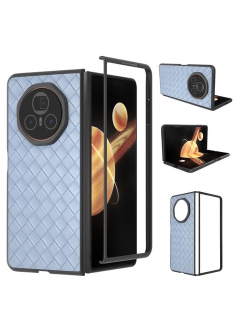 For Honor Magic V3 Black Frame Woven Texture PU Phone Case(Light Blue)