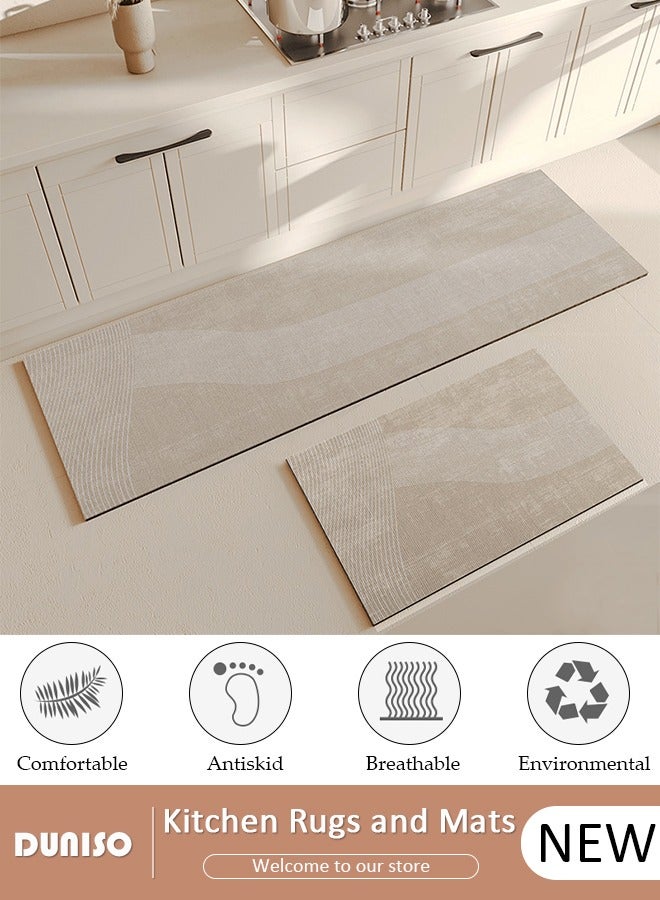 DUNISO Diatom Mud Bath Mat Set Bathroom Kitchen Rug Mat Extra Soft and Absorbent Bath Rugs Non-Slip Quick Drying Floor Bath Tub Mat for Bathroom Floor Tub and Shower 50*80CM+50*160CM  - Image 1