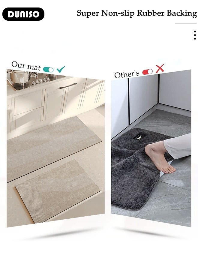 DUNISO Diatom Mud Bath Mat Set Bathroom Kitchen Rug Mat Extra Soft and Absorbent Bath Rugs Non-Slip Quick Drying Floor Bath Tub Mat for Bathroom Floor Tub and Shower 50*80CM+50*160CM  - Image 3