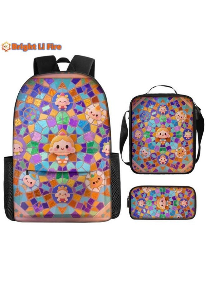 Bright Li Fire popular new cute cartoon print, three-piece practical bag combination (students, children, friends outings, mountain climbing, etc. can be used) - 61 - Image 1