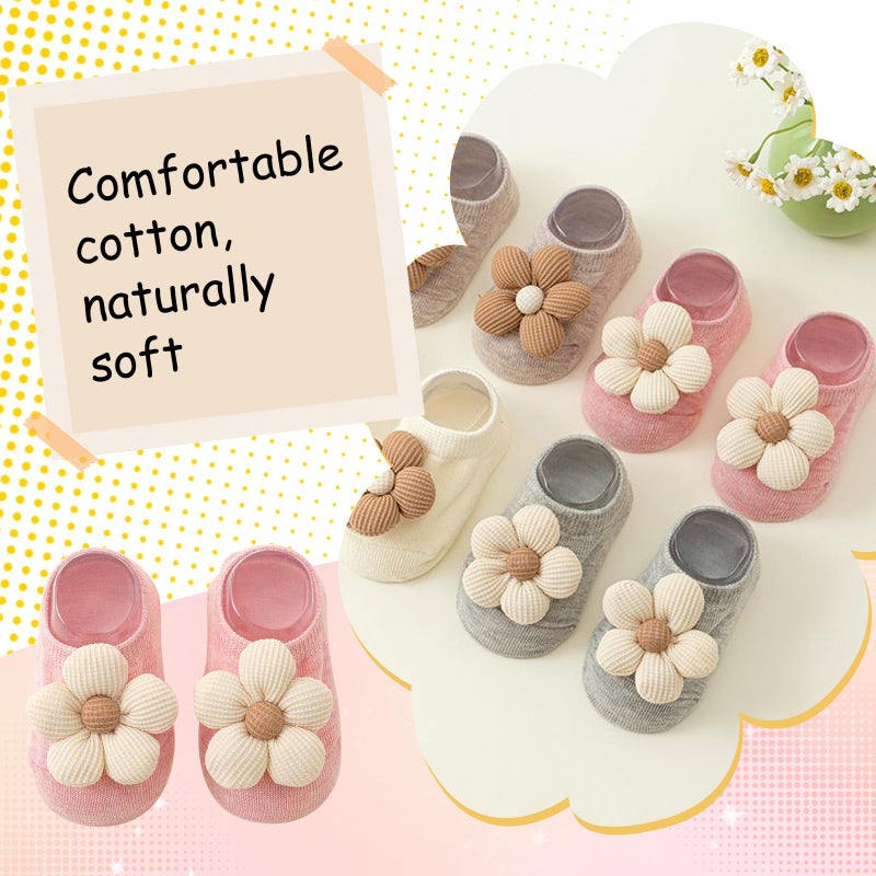 Nirvany 4 Pairs Baby Girl Ankle Socks, Non-Slip Low Cut Floral Socks for Infants, Toddlers & Newborn Girls - Image 3