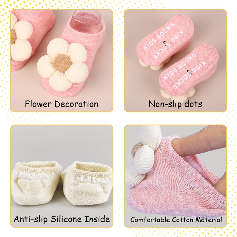 Nirvany 4 Pairs Baby Girl Ankle Socks, Non-Slip Low Cut Floral Socks for Infants, Toddlers & Newborn Girls - Image 5