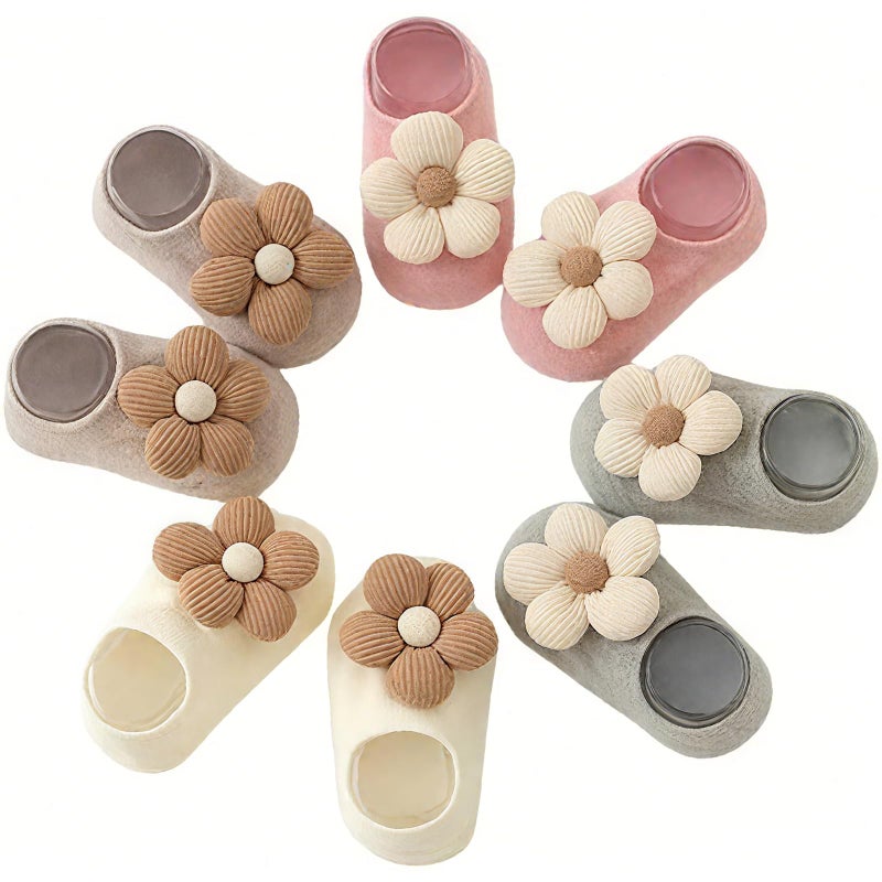 Nirvany 4 Pairs Baby Girl Ankle Socks, Non-Slip Low Cut Floral Socks for Infants, Toddlers & Newborn Girls - Image 1