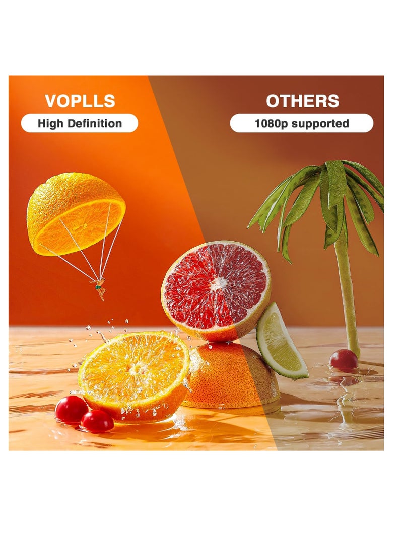 VOPLLS Mini Projector, 1080P Full HD WIFI Bluetooth Video Projector, Portable Outdoor Home Theater Movie Projector, 50% Zoom, Compatible with HDMl, USB, AV, Smartphone/Tablet/Laptop (12000L) - Image 2