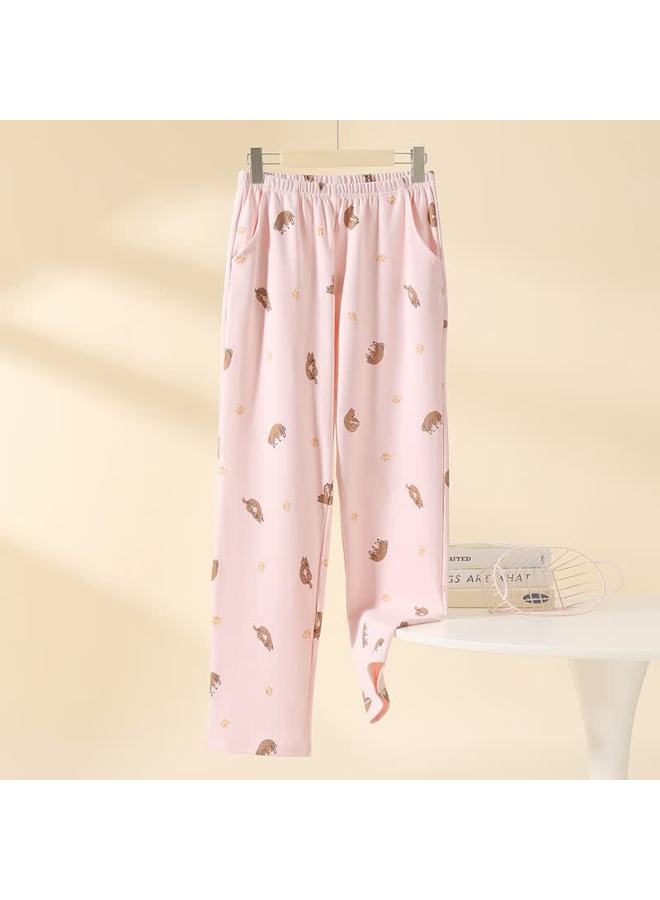 Fentengcare Women's 100% Cotton Sleep Pants Casual Cartoon Print Comfortable Breathable Homewear Trousers Women's Day - Image 1