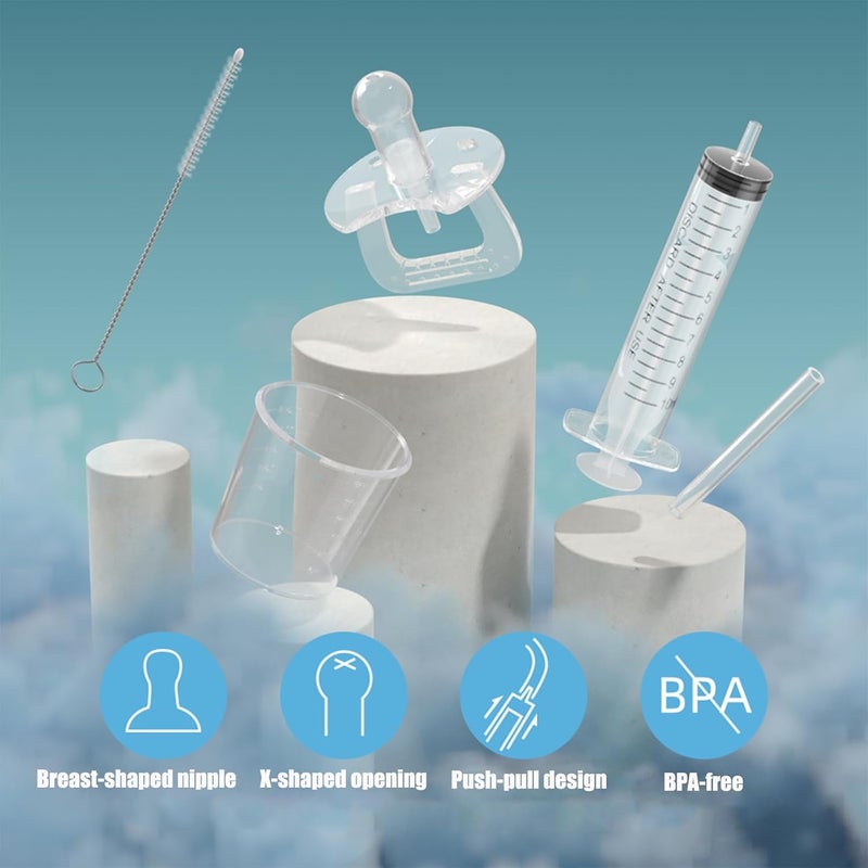 PandaEar Baby Medicine Dispenser Kit 4PCS Oral Syringe Pacifier Medicine Feeder Measuring Cup Cleaning Brush Silicone Baby Medicine Dropper for Newborns Infants Toddlers - Image 5