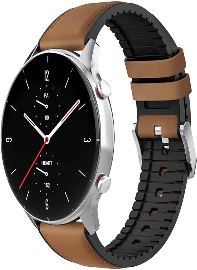 MoKo - MoKo Bracelet Compatible with Amazfit GTR 4/GTR 3 Pro/GTR 3/GTR 2/GTR 2e/GTR 47 mm/Stratos 3/Stratos 2, 22 mm Hybrid Leather Silicone Replacement Watch Strap - Image 1