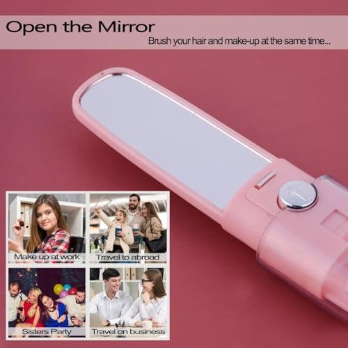 ADTALA Compact Hair Brush with Mirror For Men and Women, 1 Pcs Travel Hair Comb for Women, Pocket Hair Brush with Mirror for Purse, Mini Travel Mirror with Hair Comb for Purse Bag (Pink) - Image 4