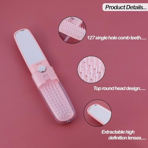 ADTALA Compact Hair Brush with Mirror For Men and Women, 1 Pcs Travel Hair Comb for Women, Pocket Hair Brush with Mirror for Purse, Mini Travel Mirror with Hair Comb for Purse Bag (Pink) - Image 2