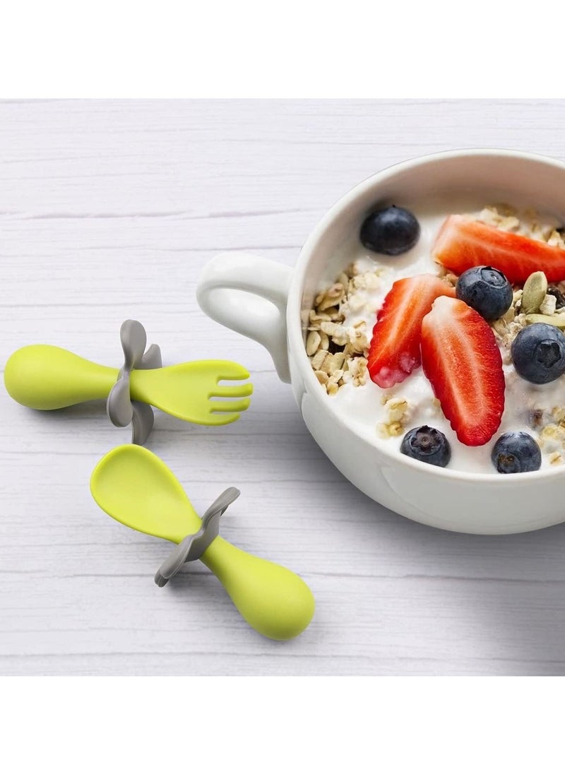 SYOSI - Baby Fork and Spoon, Infant Self Baby Spoon Fork Self Feeding Utensil Set, Baby Cutlery Feeding Set Toddler Utensils Spoons Forks for Kids Self Feeding, Baby Learns to Eat with Short Handle Spoon - Image 1