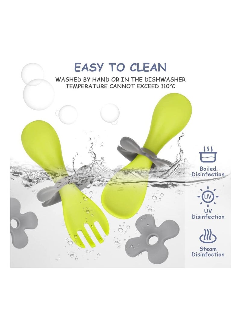 SYOSI - Baby Fork and Spoon, Infant Self Baby Spoon Fork Self Feeding Utensil Set, Baby Cutlery Feeding Set Toddler Utensils Spoons Forks for Kids Self Feeding, Baby Learns to Eat with Short Handle Spoon - Image 1
