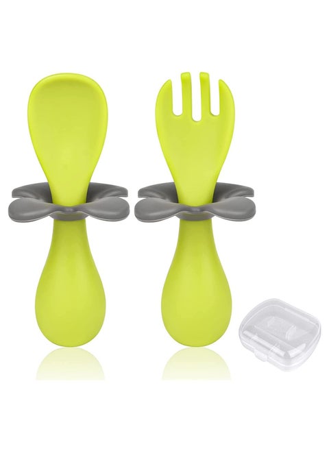 Baby Fork and Spoon, Infant Self Baby Spoon Fork Self Feeding Utensil Set, Baby Cutlery Feeding Set Toddler Utensils Spoons Forks for Kids Self Feeding, Baby Learns to Eat with Short Handle Spoon