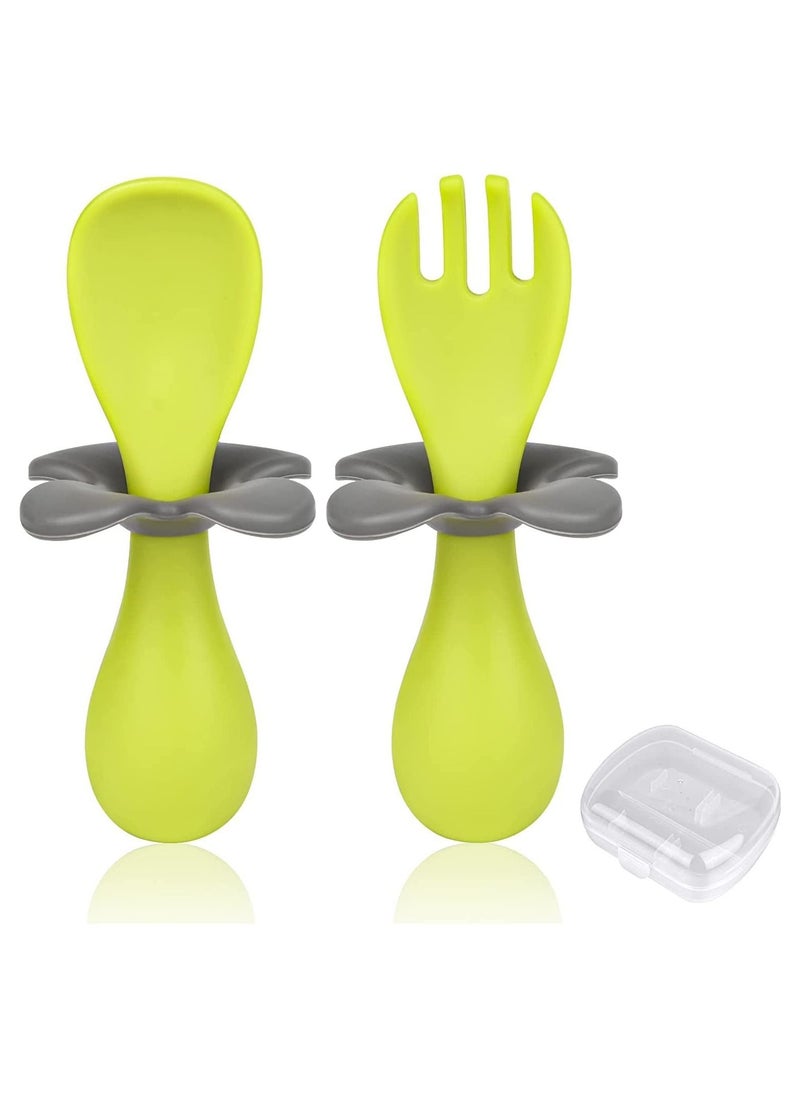 SYOSI - Baby Fork and Spoon, Infant Self Baby Spoon Fork Self Feeding Utensil Set, Baby Cutlery Feeding Set Toddler Utensils Spoons Forks for Kids Self Feeding, Baby Learns to Eat with Short Handle Spoon - Image 1