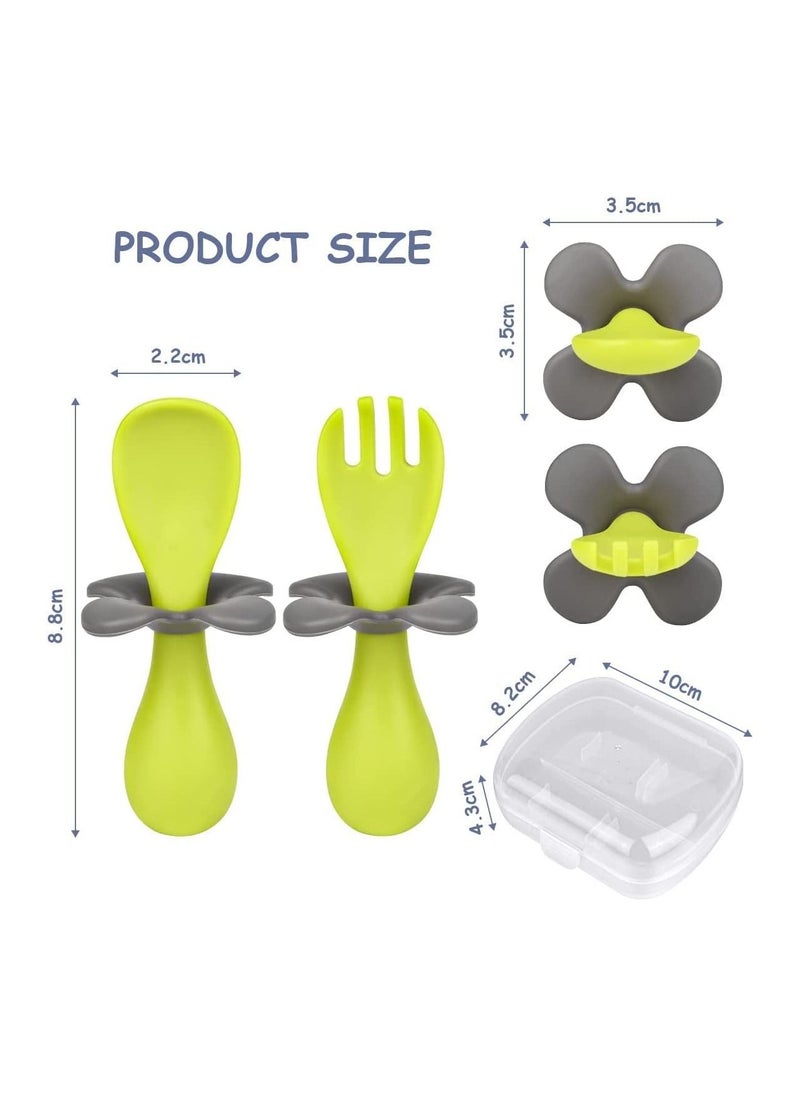 SYOSI - Baby Fork and Spoon, Infant Self Baby Spoon Fork Self Feeding Utensil Set, Baby Cutlery Feeding Set Toddler Utensils Spoons Forks for Kids Self Feeding, Baby Learns to Eat with Short Handle Spoon - Image 1