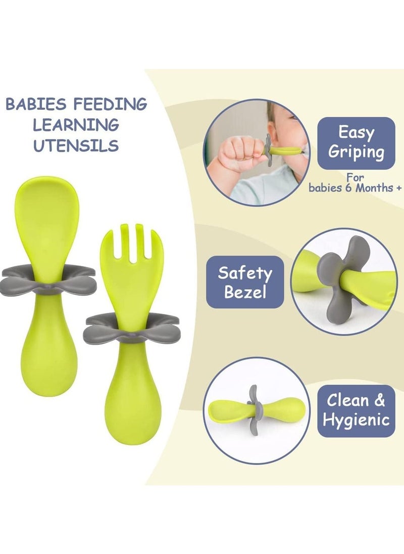 SYOSI - Baby Fork and Spoon, Infant Self Baby Spoon Fork Self Feeding Utensil Set, Baby Cutlery Feeding Set Toddler Utensils Spoons Forks for Kids Self Feeding, Baby Learns to Eat with Short Handle Spoon - Image 1