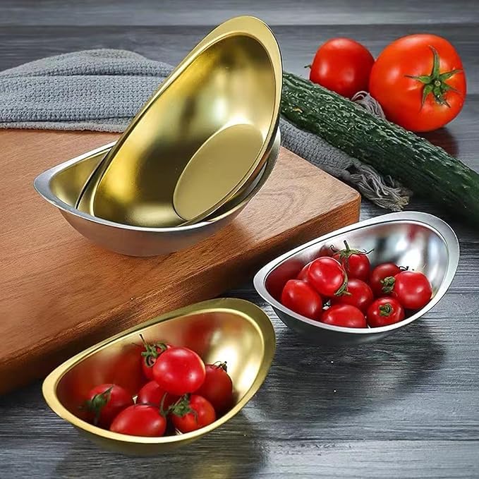 HEVASNEK Stainless Steel Golden Ingot Bowl Korean Salad Dessert Snack Bowl Commercial Tableware for Korean Cuisine Durable Elegant Serving Bowl for Home Restaurant Use - Image 4
