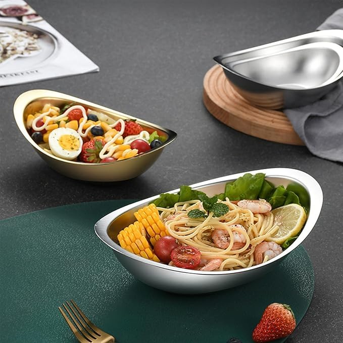 HEVASNEK Stainless Steel Golden Ingot Bowl Korean Salad Dessert Snack Bowl Commercial Tableware for Korean Cuisine Durable Elegant Serving Bowl for Home Restaurant Use - Image 3
