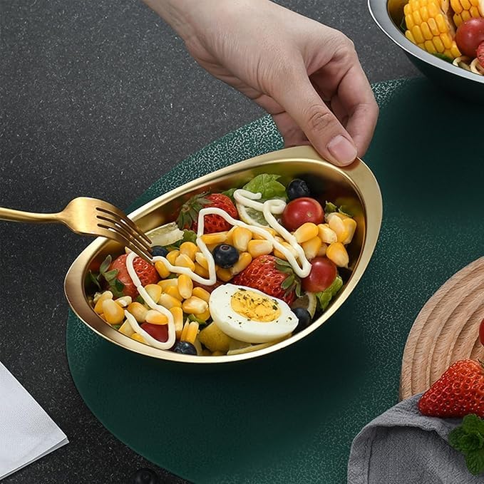 HEVASNEK Stainless Steel Golden Ingot Bowl Korean Salad Dessert Snack Bowl Commercial Tableware for Korean Cuisine Durable Elegant Serving Bowl for Home Restaurant Use - Image 5