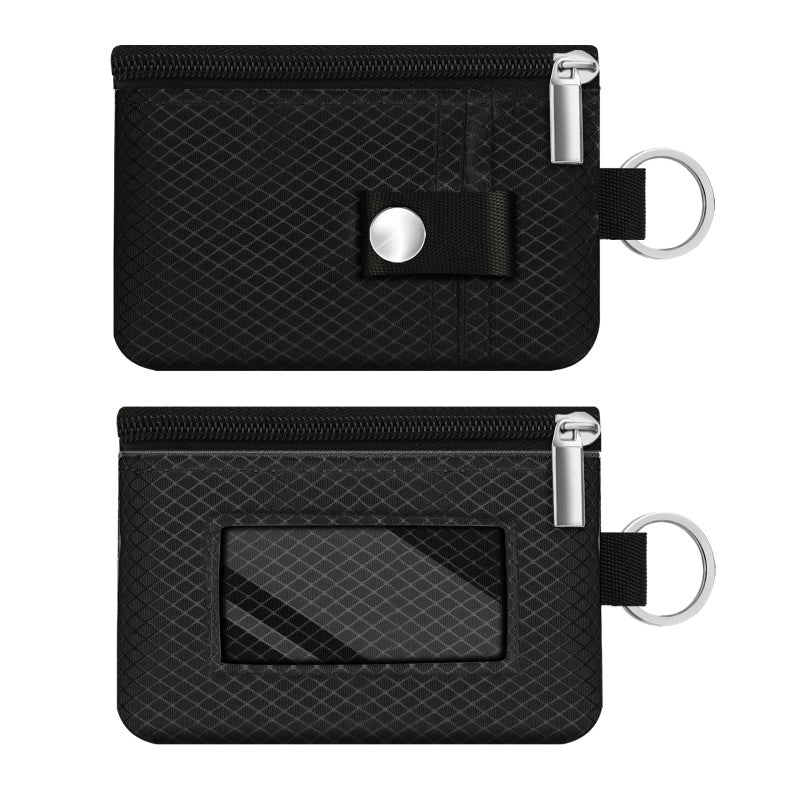 CCUMI Minimalist RFID Blocking Small Wallet with ID Window,WaterResistant Zip Id Case Wallet with Lanyard Keychain for Cards,Cash,Travel,Women,Men (Black) - Image 1