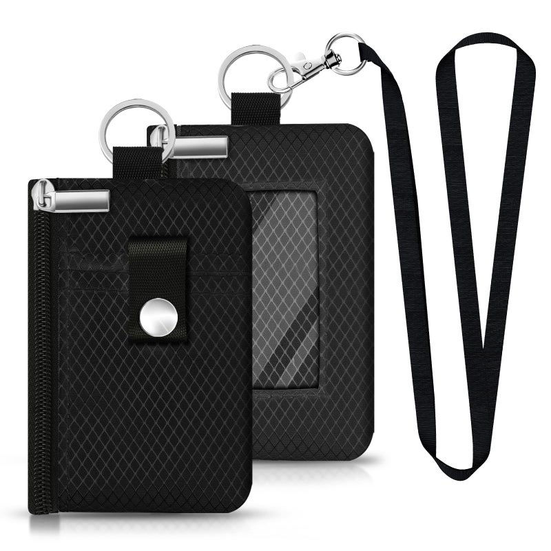 CCUMI Minimalist RFID Blocking Small Wallet with ID Window,WaterResistant Zip Id Case Wallet with Lanyard Keychain for Cards,Cash,Travel,Women,Men (Black) - Image 3