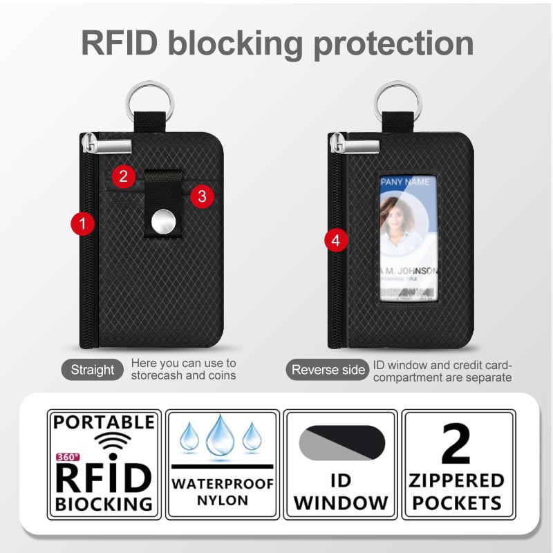 CCUMI Minimalist RFID Blocking Small Wallet with ID Window,WaterResistant Zip Id Case Wallet with Lanyard Keychain for Cards,Cash,Travel,Women,Men (Black) - Image 2