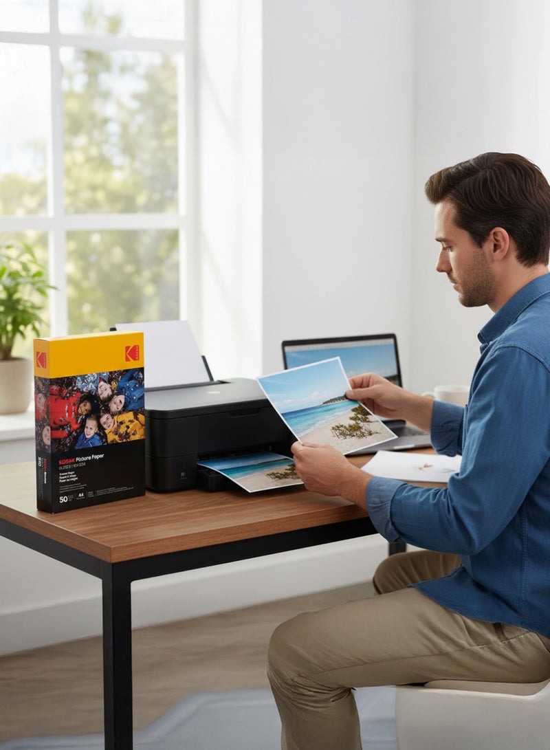 كوداك ورق صور لامع A4 بوزن 180 جم، متوافق مع طابعات الحبر، طباعة صور عالية الجودة، 50 ورقة - Image 5