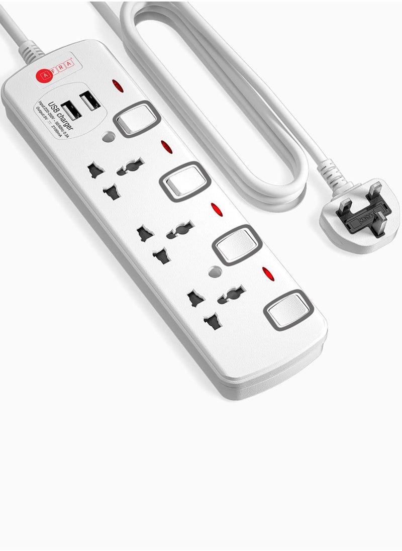 AFRA AFRA Universal Extension Cord, 3Way 2USB 3M, Plastic Housing, Shock proof, 250V, ESMA, Certified, G-mark Approved, AF-004EXGY-USB with 2 Years Warranty,  - Image 3