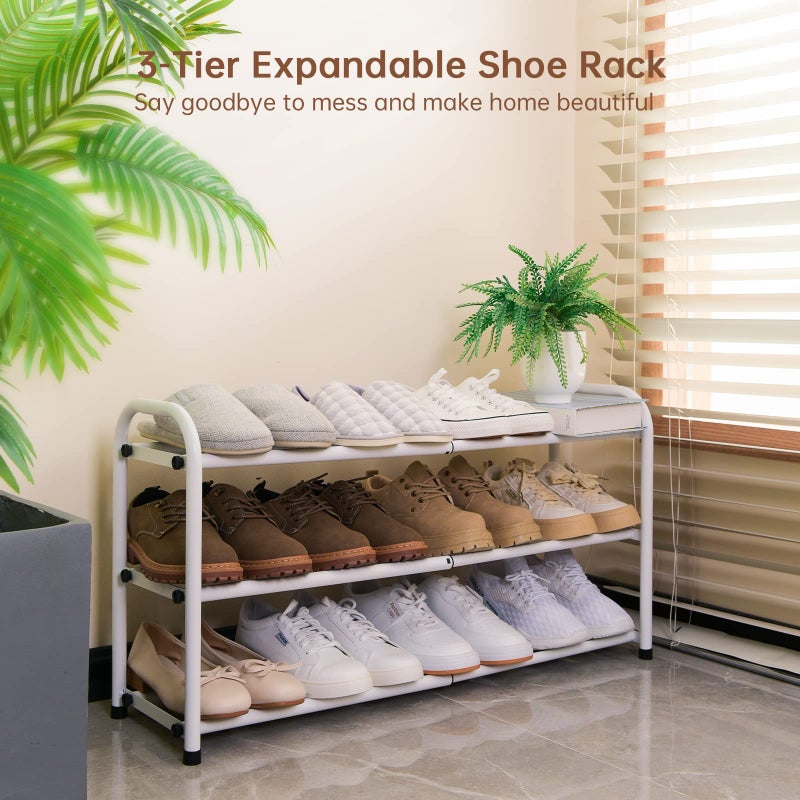 Gonfoam 3-Tier Expandable Shoe Rack,Adjustable Shoe Shelf Storage Organizer Heavy Duty Metal Free Standing Shoe Rack for Entryway Closet Doorway (White) - Image 2