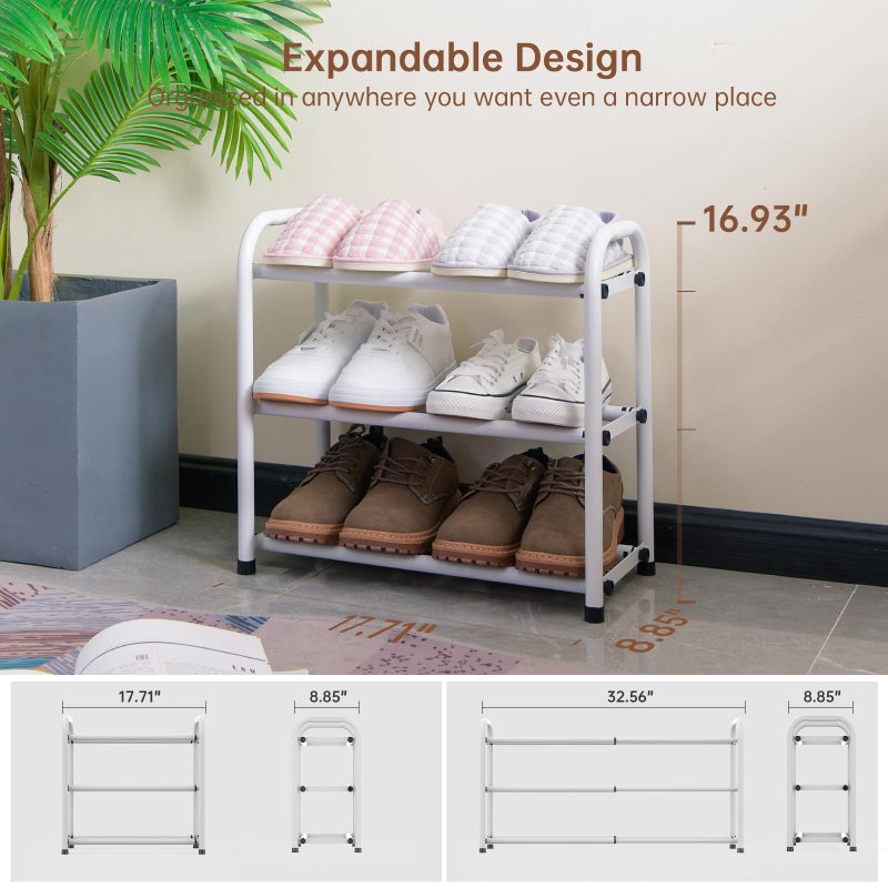 Gonfoam 3-Tier Expandable Shoe Rack,Adjustable Shoe Shelf Storage Organizer Heavy Duty Metal Free Standing Shoe Rack for Entryway Closet Doorway (White) - Image 4