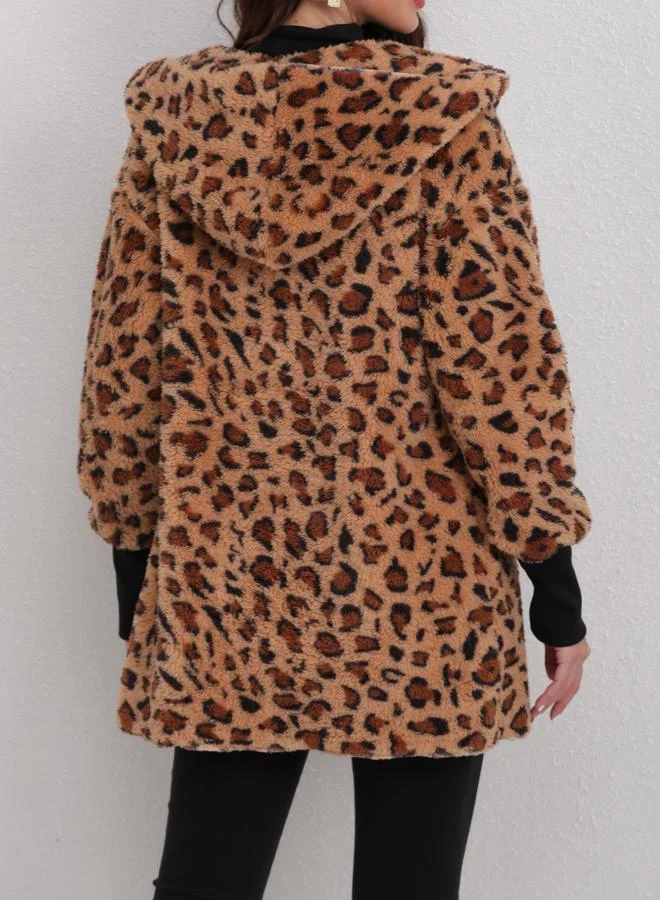 Take Two Take Two Longline Leopard Print Fleece Jacket