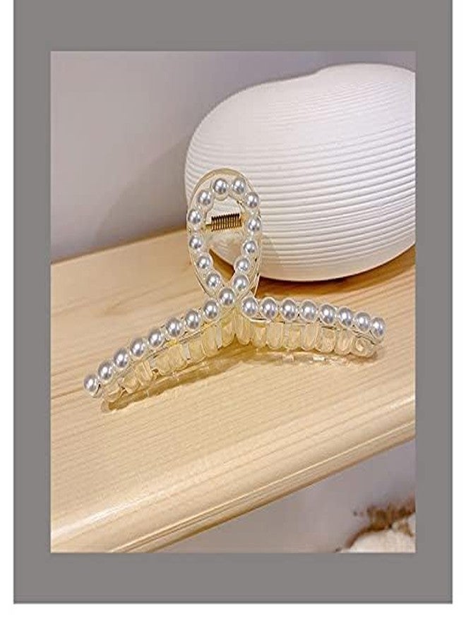 ANNACREATIONS 4 Pcs Korean Fashionable Fancy Stylish Large Pearl Hair Claw Clips Long Hair Jaw Clips Clutches Barrettes Hair Accessories for Women's and Girls, White - Image 3