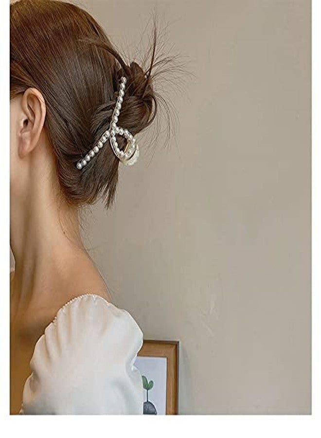 ANNACREATIONS 4 Pcs Korean Fashionable Fancy Stylish Large Pearl Hair Claw Clips Long Hair Jaw Clips Clutches Barrettes Hair Accessories for Women's and Girls, White - Image 4