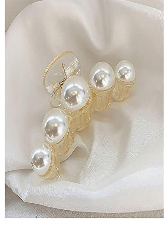 ANNACREATIONS 4 Pcs Korean Fashionable Fancy Stylish Large Pearl Hair Claw Clips Long Hair Jaw Clips Clutches Barrettes Hair Accessories for Women's and Girls, White - Image 2
