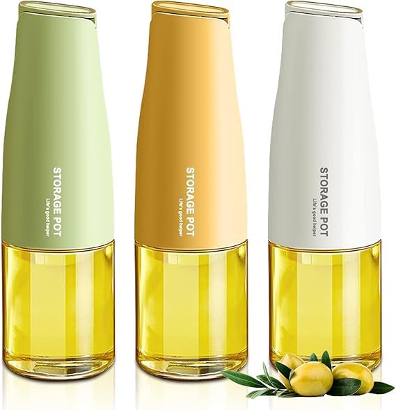 Oil Dispenser Bottle Glass Oil and Vinegar Dispenser Glass Bottle with Gravity Automatic Opening and Closing Bottle Drip Free Spout Oil Dispenser Bottle for Kitchen 500 ML