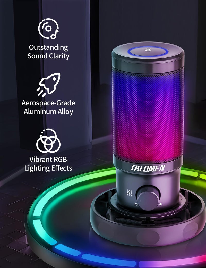 talomen Gaming Microphone for PC Computer, USB Streaming Condenser Mic Kit with RGB, Quick Mute, Gain Knob, Boom Arm Stand, Pop Filter for Podcasts YouTube F8S - Image 2
