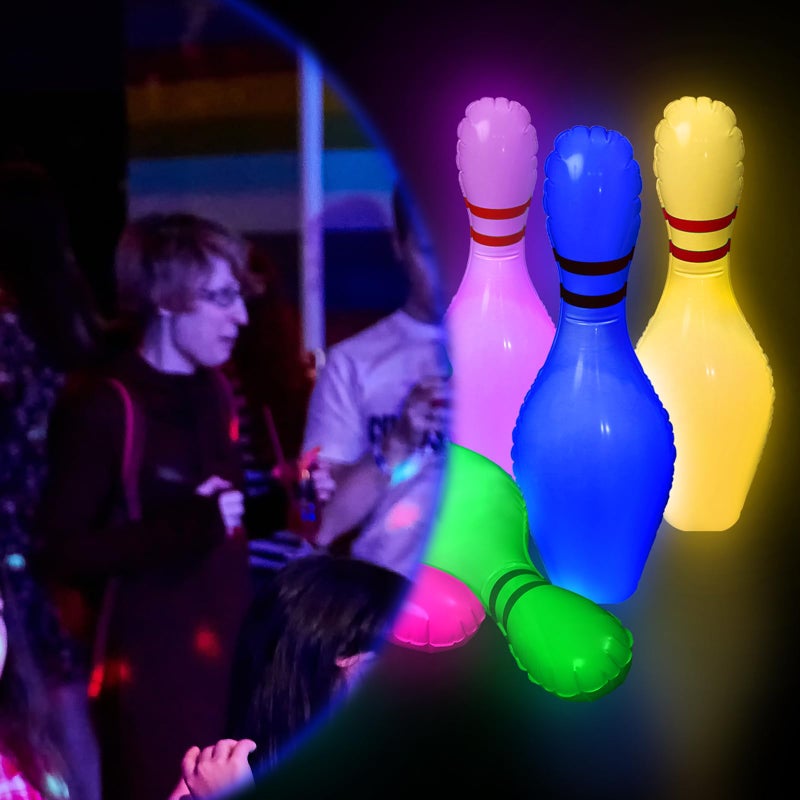 Poen 7 Pcs Glow in The Dark Giant Inflatable Bowling Set, Including 6 Pcs 27 Inches Bowling Pins and a 24 Inches Inflatable Ball Adults Outdoor Indoor Family Party(Glow in The Dark) - Image 5
