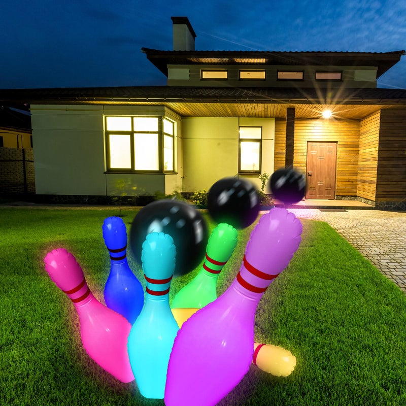 Poen 7 Pcs Glow in The Dark Giant Inflatable Bowling Set, Including 6 Pcs 27 Inches Bowling Pins and a 24 Inches Inflatable Ball Adults Outdoor Indoor Family Party(Glow in The Dark) - Image 4