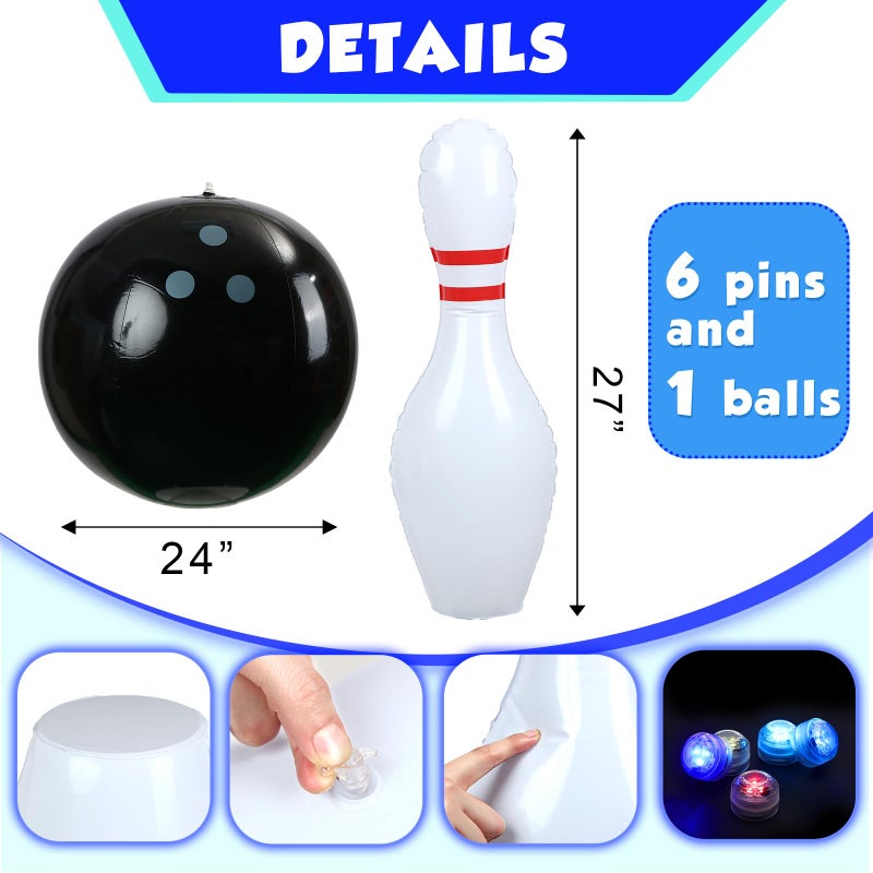 Poen 7 Pcs Glow in The Dark Giant Inflatable Bowling Set, Including 6 Pcs 27 Inches Bowling Pins and a 24 Inches Inflatable Ball Adults Outdoor Indoor Family Party(Glow in The Dark) - Image 3