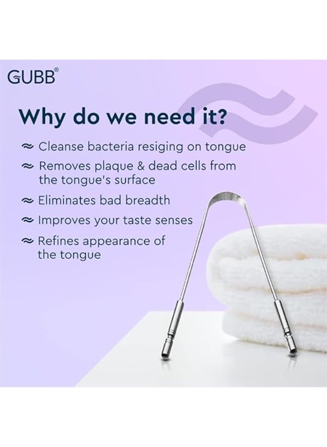 GUBB Metal Tongue Cleaner For Kids & Adults - Easy to Use | Ideal for travelling | Tongue cleanser | Removes bad breath | Ideal for oral hygiene | Carefully designed | U-shaped - Image 2