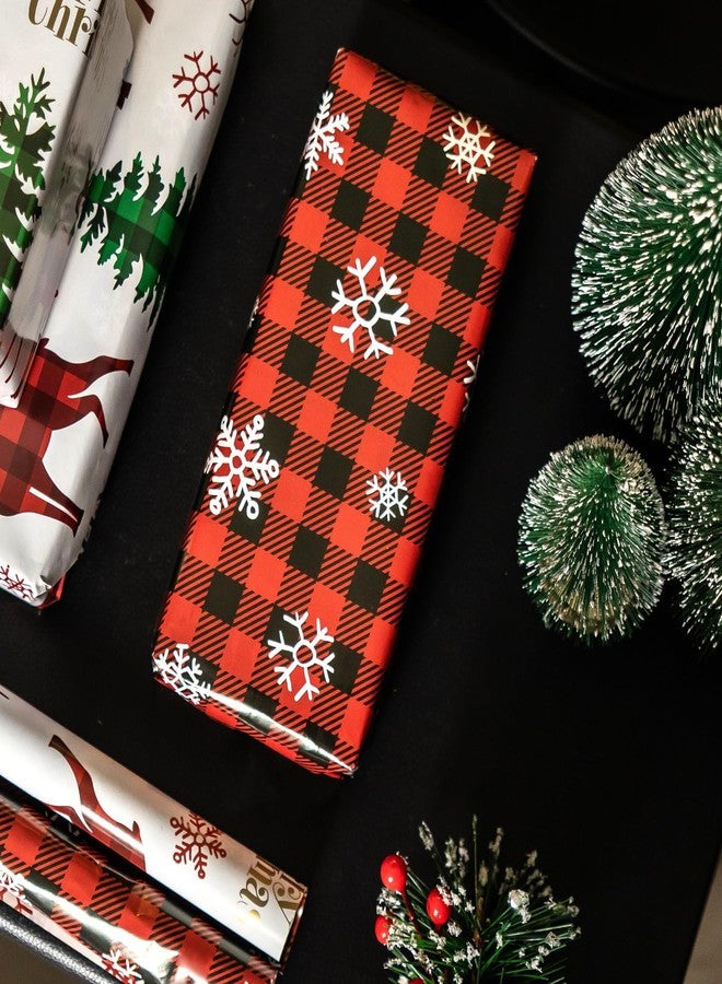 EWES Plaid Christmas Wrapping Paper Rolls Set, Vintage White Aesthetic Heavy Duty Premium Gift Wrap, Retro Pattern with Christmas tree, Reindeer,Red Reversible, Total 28.5sq.ft - Image 5